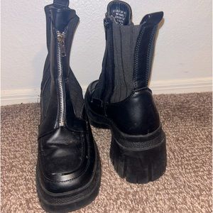 Black zip up chunky boots